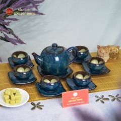 Bộ Ấm Trà Dưa Xanh Hoa Men Hỏa Biến