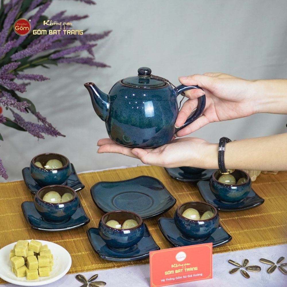 Bộ Ấm Trà Dưa Xanh Hoa Men Hỏa Biến