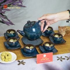 Bộ Ấm Trà Dưa Xanh Hoa Men Hỏa Biến