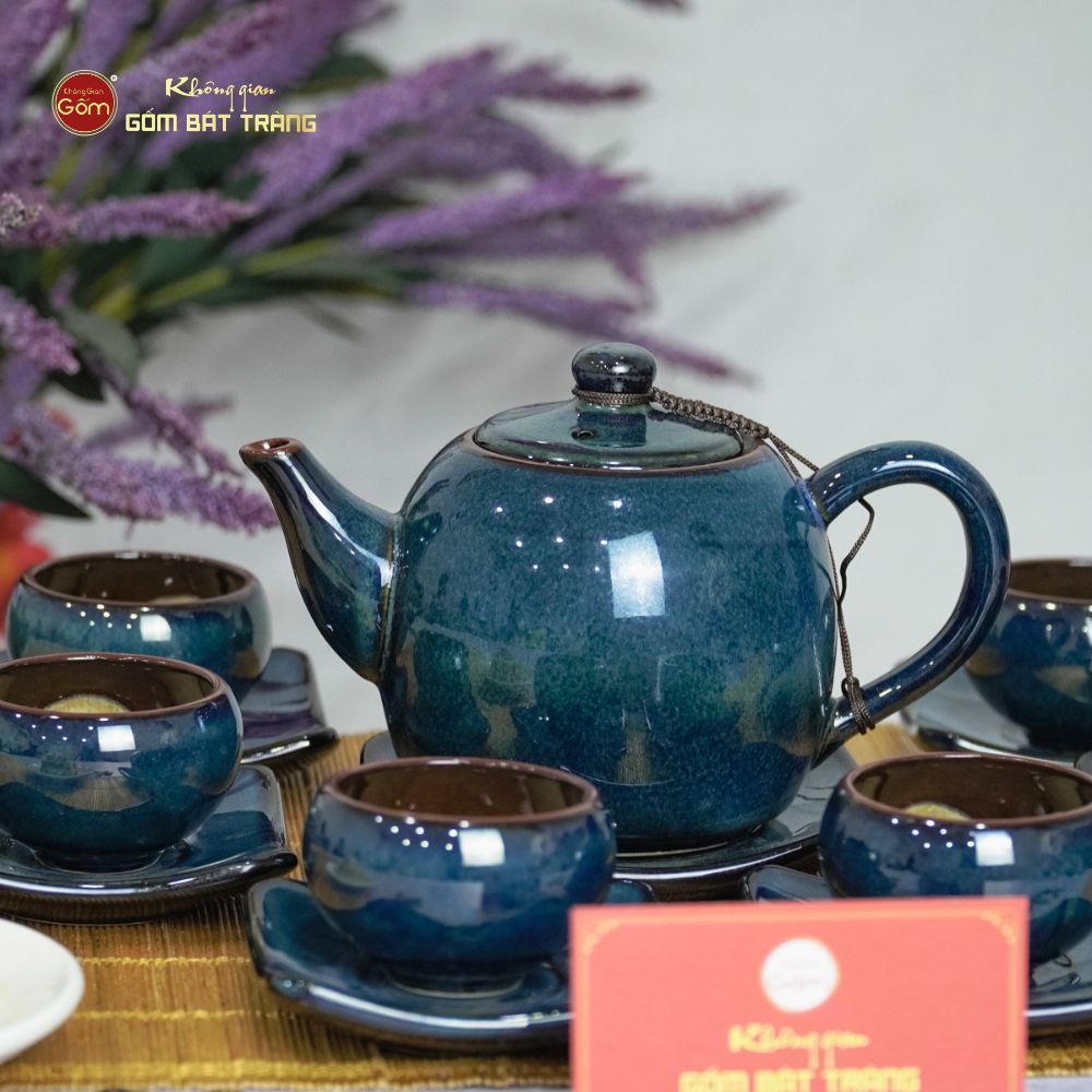 Bộ Ấm Trà Dưa Xanh Hoa Men Hỏa Biến