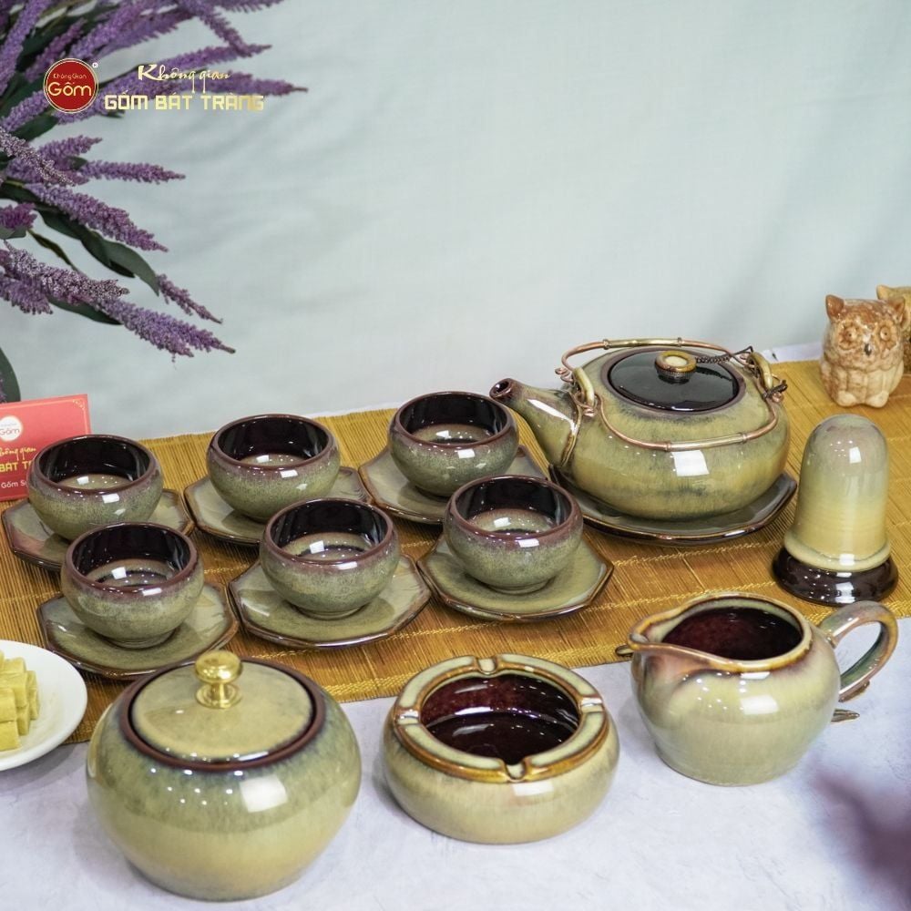 Bộ Ấm Trà Giang Tây Gấm Hoa Men Hỏa Biến
