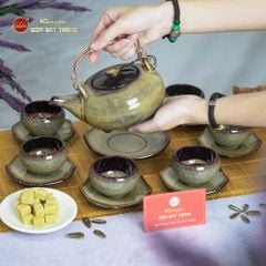 Bộ Ấm Trà Giang Tây Gấm Hoa Men Hỏa Biến