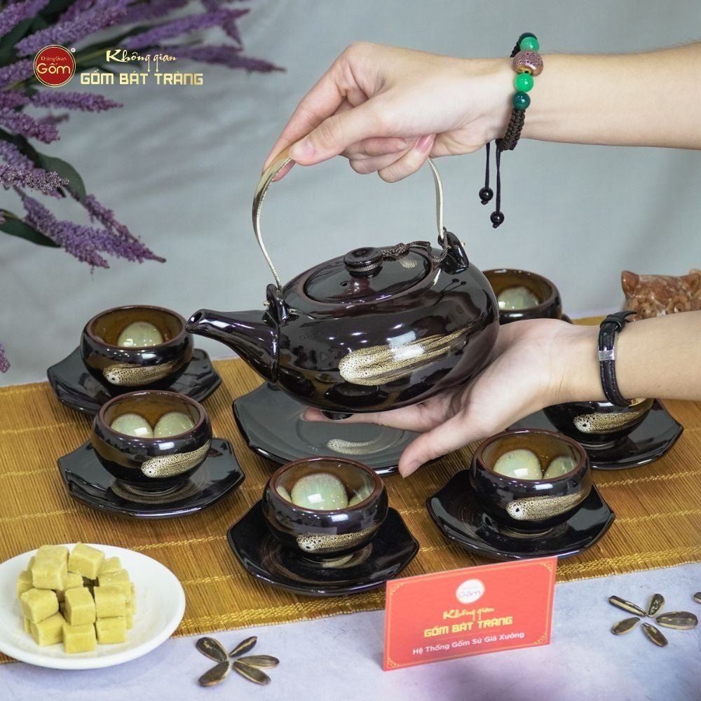 Bộ Ấm Trà Giang Tây Xước Hoa Men Hỏa Biến
