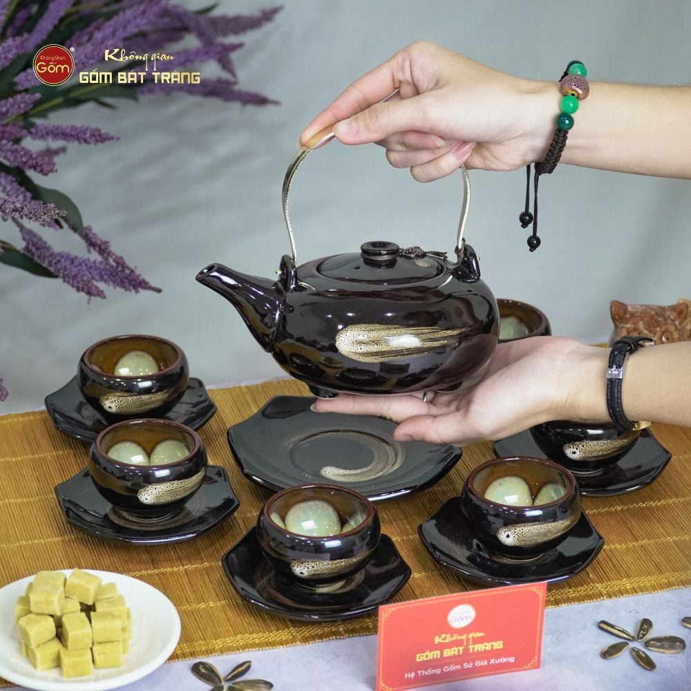 Bộ Ấm Trà Giang Tây Xước Hoa Men Hỏa Biến