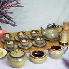 Bộ Ấm Trà Hồ Lô Gấm Men Hỏa Biến