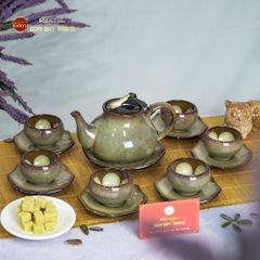 Bộ Ấm Trà Hồ Lô Gấm Men Hỏa Biến