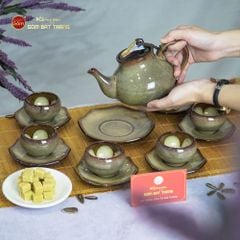 Bộ Ấm Trà Hồ Lô Gấm Men Hỏa Biến