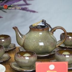 Bộ Ấm Trà Hồ Lô Gấm Men Hỏa Biến