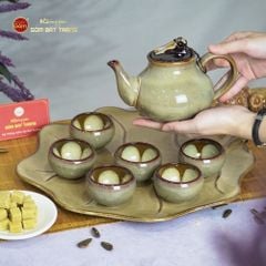 Bộ Ấm Trà Hồ Lô Men Hỏa Biến Khay Bông
