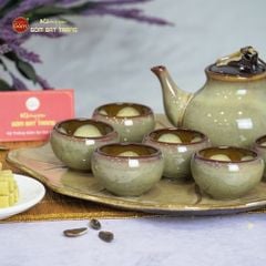 Bộ Ấm Trà Hồ Lô Men Hỏa Biến Khay Bông
