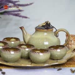 Bộ Ấm Trà Hồ Lô Men Hỏa Biến Khay Bông