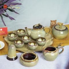 Bộ Ấm Trà Hồ Lô Men Hỏa Biến Khay Bông