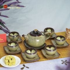 Bộ Ấm Trà Quả Hồng Gấm Men Hỏa Biến
