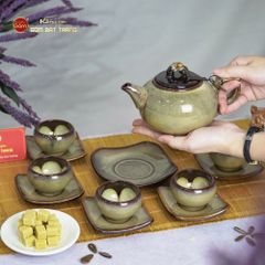 Bộ Ấm Trà Quả Hồng Gấm Men Hỏa Biến