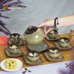Bộ Ấm Trà Quả Hồng Gấm Men Hỏa Biến