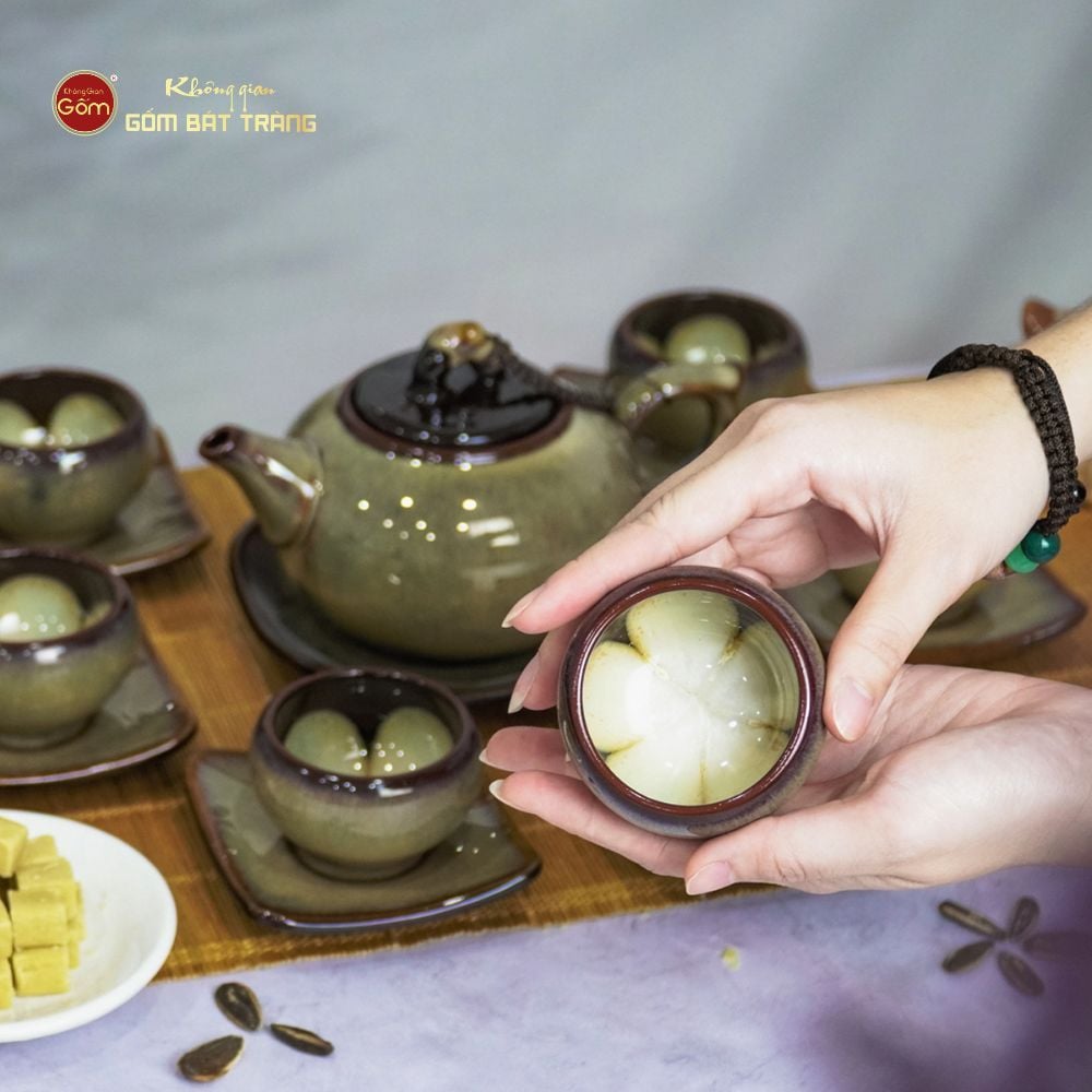 Bộ Ấm Trà Quả Hồng Gấm Men Hỏa Biến