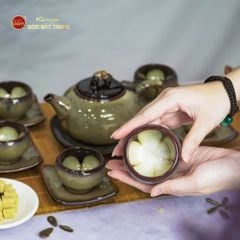 Bộ Ấm Trà Quả Hồng Gấm Men Hỏa Biến