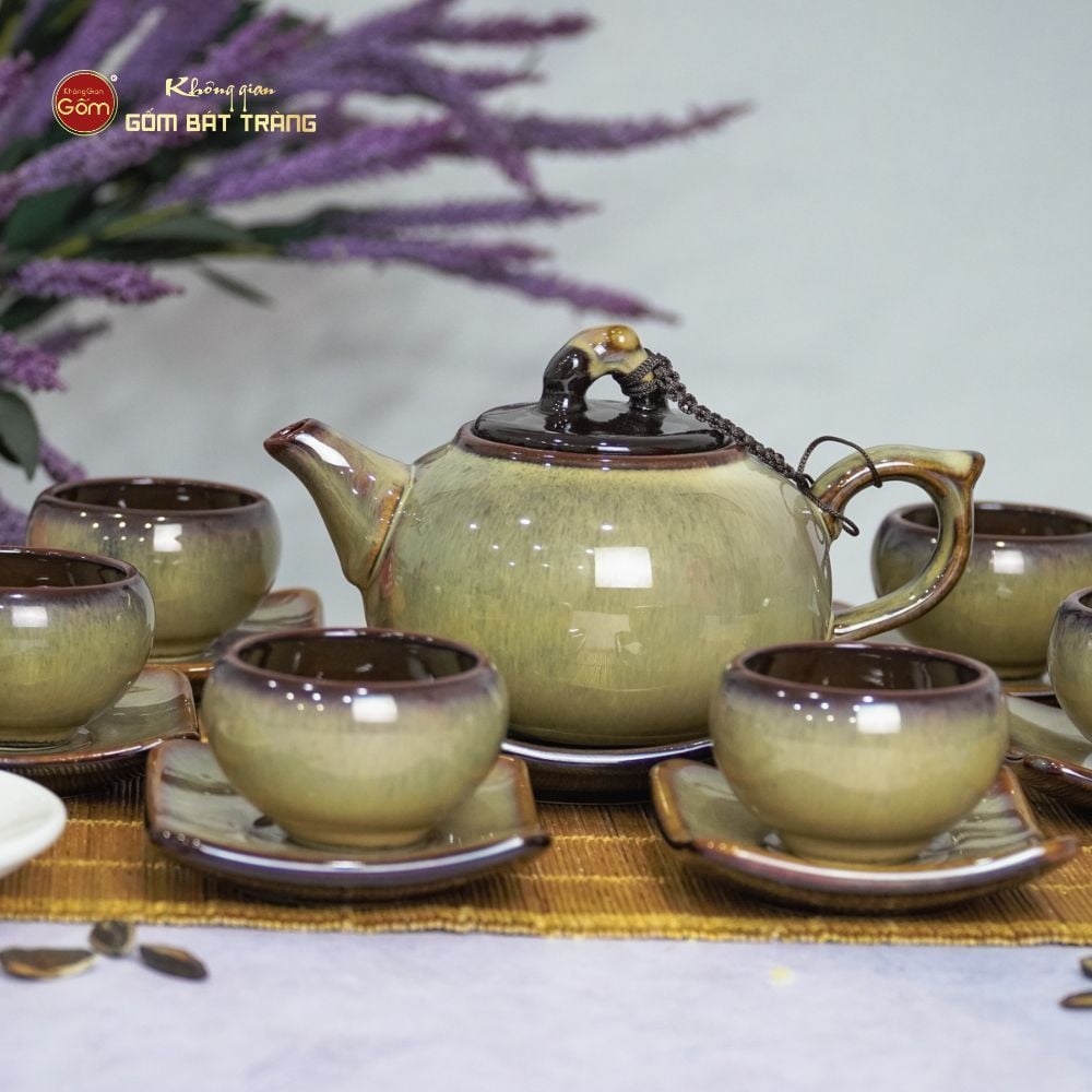Bộ Ấm Trà Quả Hồng Gấm Men Hỏa Biến