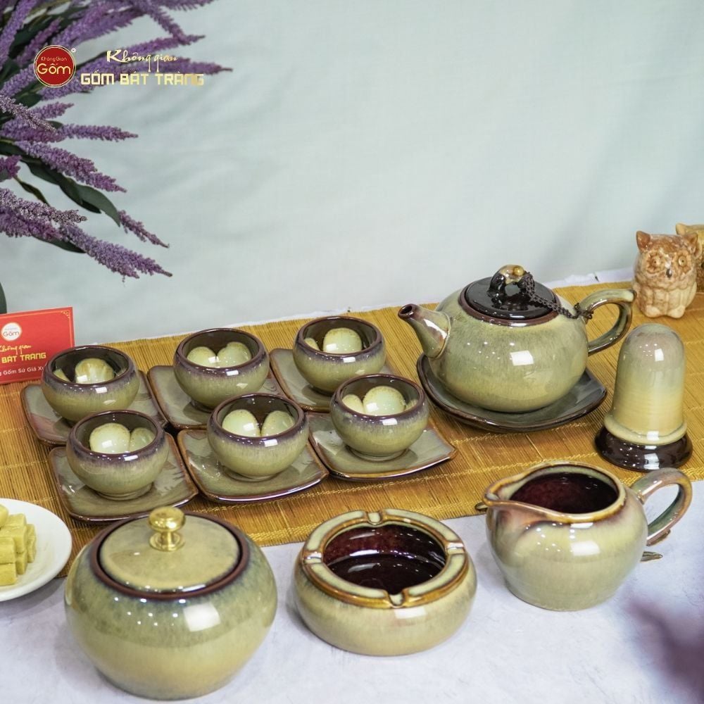 Bộ Ấm Trà Quả Hồng Gấm Men Hỏa Biến