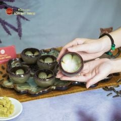 Bộ Ấm Trà Quả Hồng Men Hỏa Biến Khay Sen Dài