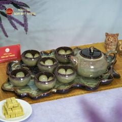 Bộ Ấm Trà Quả Hồng Men Hỏa Biến Khay Sen Dài