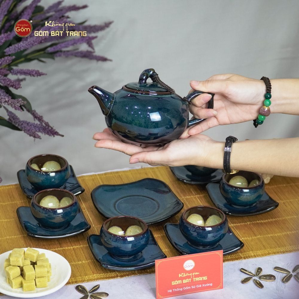 Bộ Ấm Trà Quả Hồng Xanh Men Hỏa Biến