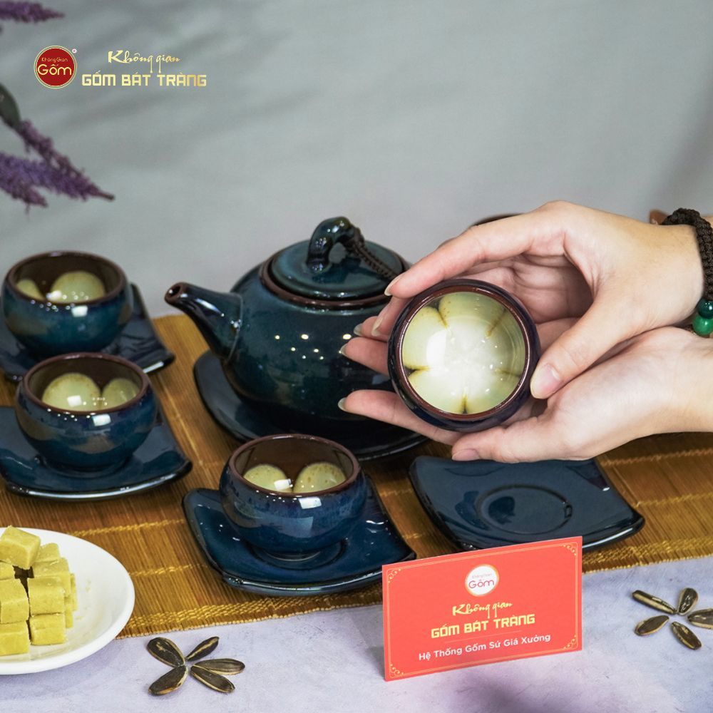 Bộ Ấm Trà Quả Hồng Xanh Men Hỏa Biến