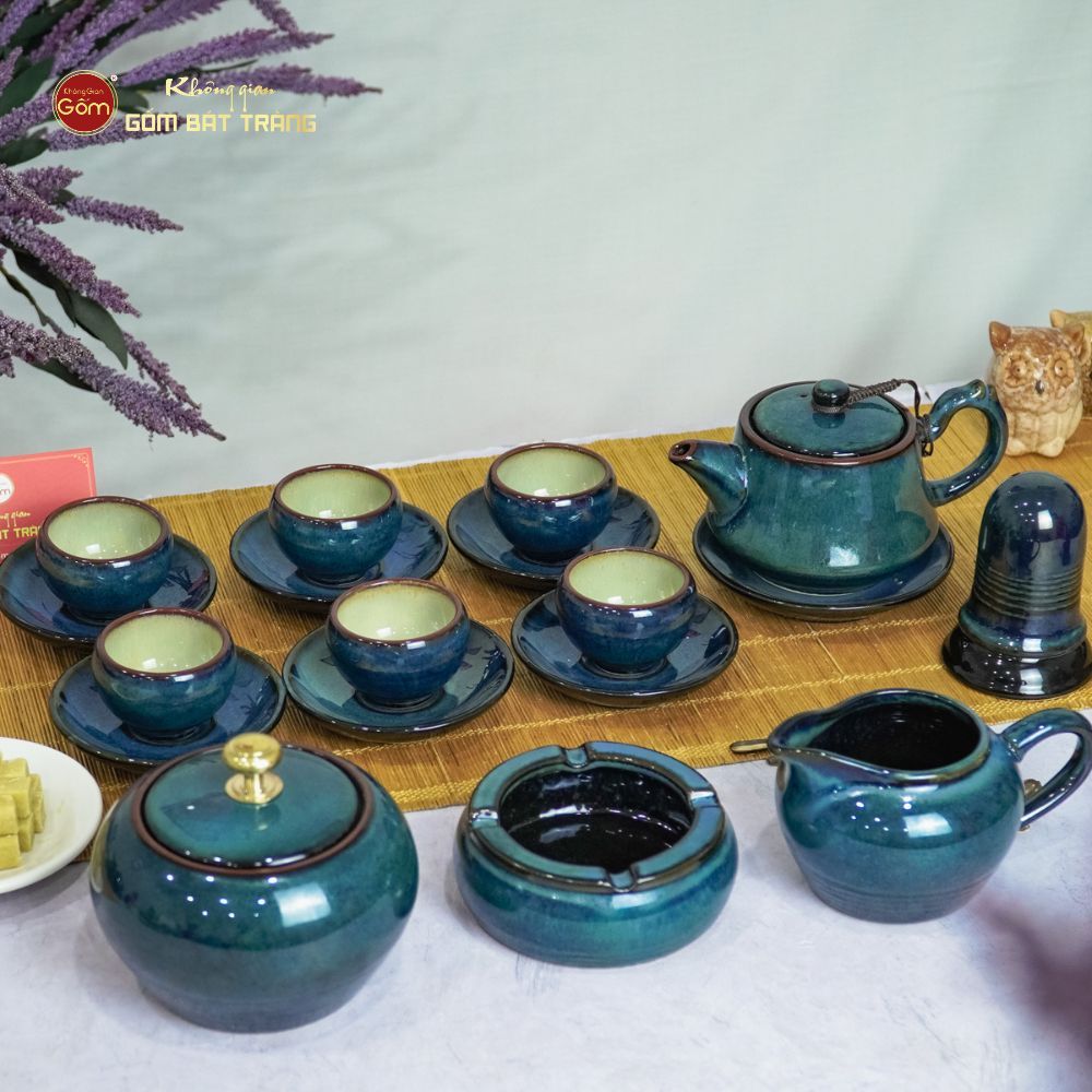 Bộ Ấm Trà Quai Trúc Men Hỏa Biến