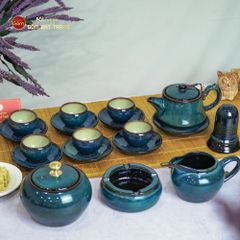 Bộ Ấm Trà Quai Trúc Men Hỏa Biến