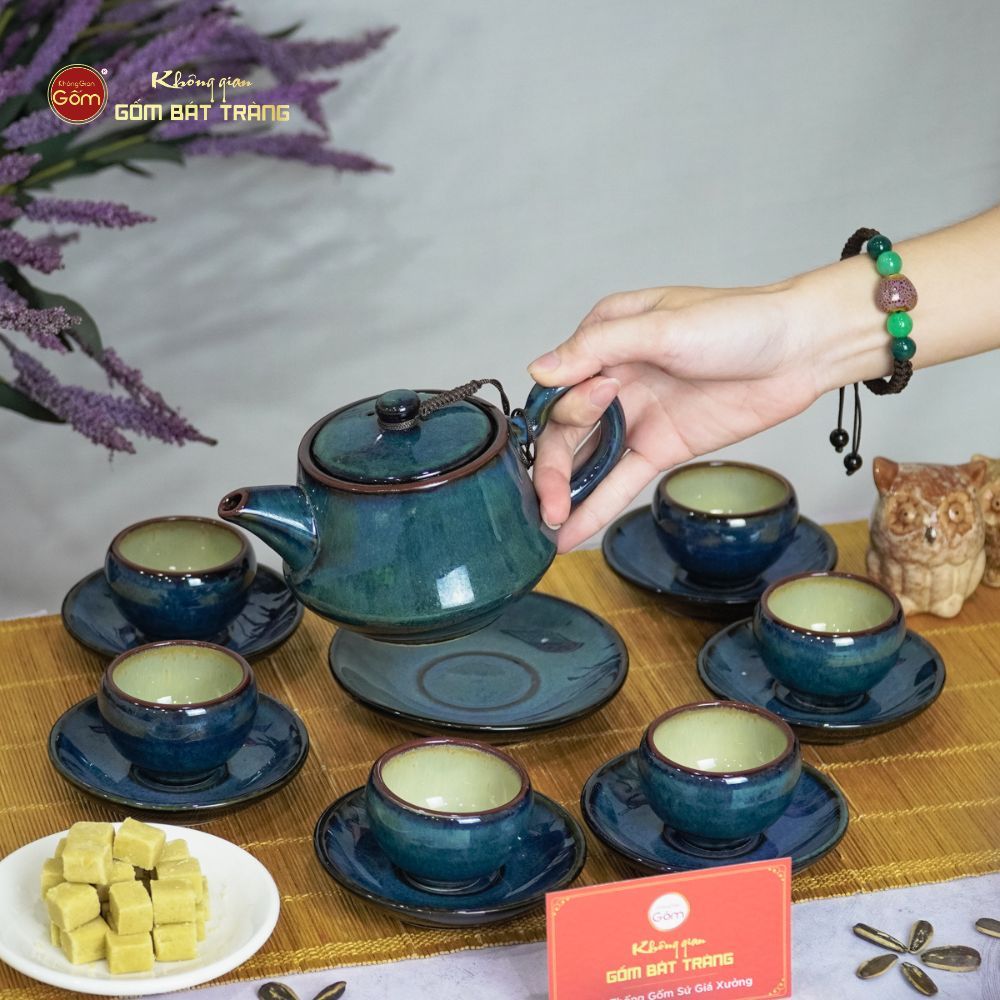 Bộ Ấm Trà Quai Trúc Men Hỏa Biến