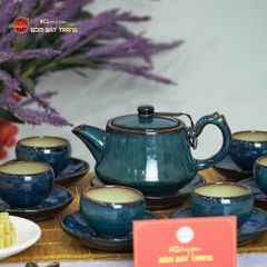 Bộ Ấm Trà Quai Trúc Men Hỏa Biến