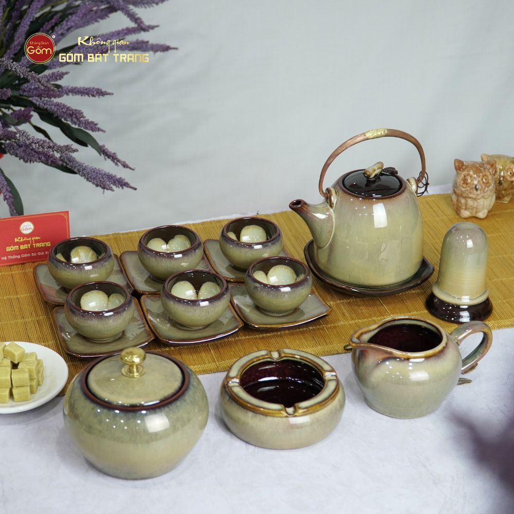 Bộ Ấm Trà Siêu Gấm Hoa Men Hỏa Biến
