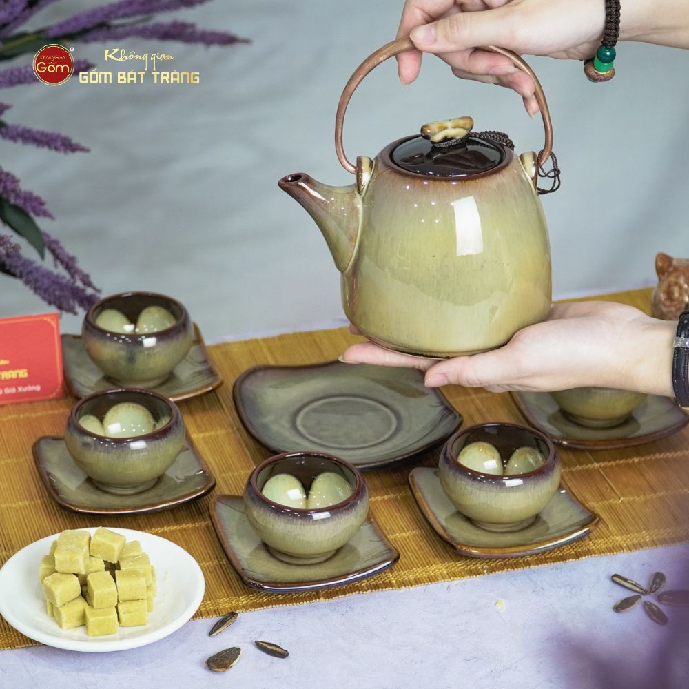 Bộ Ấm Trà Siêu Gấm Hoa Men Hỏa Biến