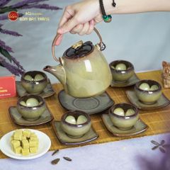 Bộ Ấm Trà Siêu Gấm Hoa Men Hỏa Biến