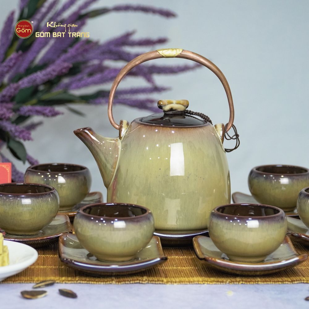 Bộ Ấm Trà Siêu Gấm Hoa Men Hỏa Biến