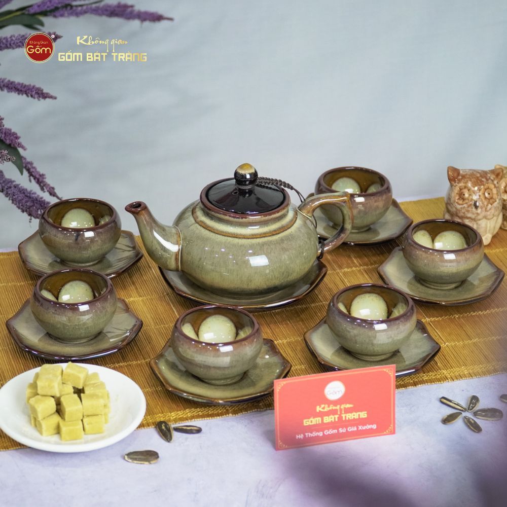 Bộ Ấm Trà Thiên Nga Gấm Hoa Men Hỏa Biến