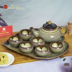 Bộ Ấm Trà Thiên Nga Men Hỏa Biến Khay Trầu
