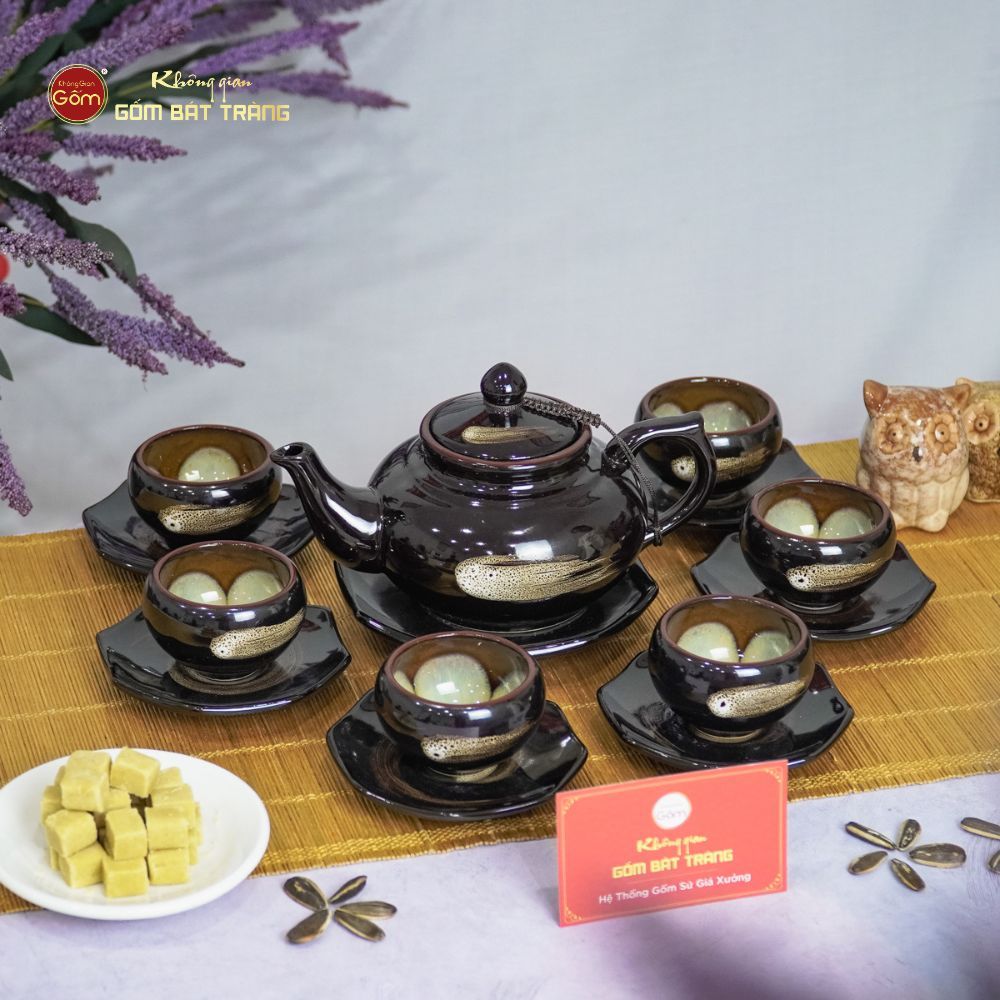 Bộ Ấm Trà Thiên Nga Xước Hoa Men Hỏa Biến