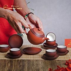 Bộ Ấm Trà Tử Sa Đỏ Son Ganh Bé