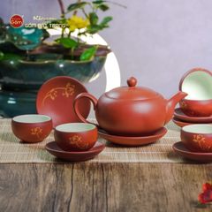 Bộ Ấm Trà Tử Sa Đỏ Son Sen Vàng