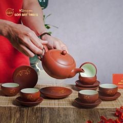 Bộ Ấm Trà Tử Sa Đỏ Son Sen Vàng