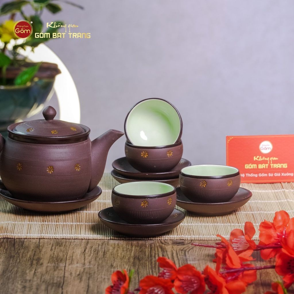 Bộ Ấm Trà Tử Sa Nâu Sao Vàng