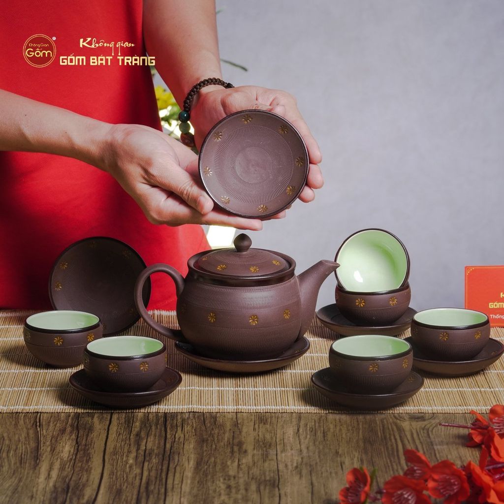 Bộ Ấm Trà Tử Sa Nâu Sao Vàng