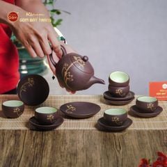 Bộ Ấm Trà Tử Sa Nâu Sen Vàng