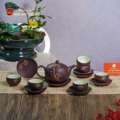 Bộ Ấm Trà Tử Sa Nâu Sen Vàng