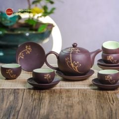 Bộ Ấm Trà Tử Sa Nâu Sen Vàng