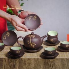 Bộ Ấm Trà Tử Sa Nâu Sen Vàng