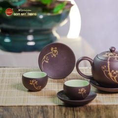 Bộ Ấm Trà Tử Sa Nâu Sen Vàng