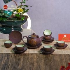 Bộ Ấm Trà Tử Sa Nâu Trăng Vàng