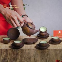 Bộ Ấm Trà Tử Sa Nâu Trăng Vàng